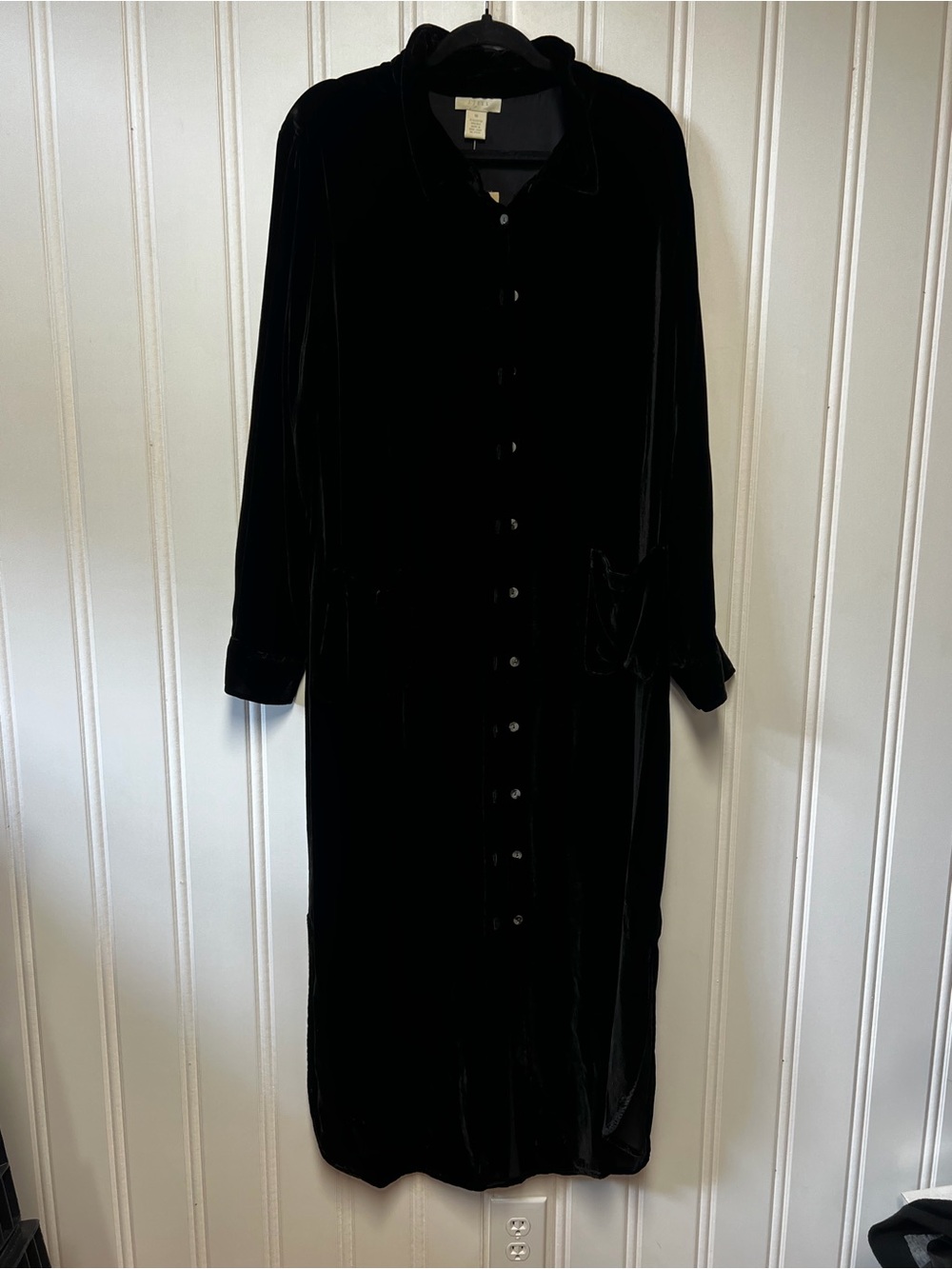 J. Jill Black Velvet Long-Sleeve Button-Front Dress size 16 NWT